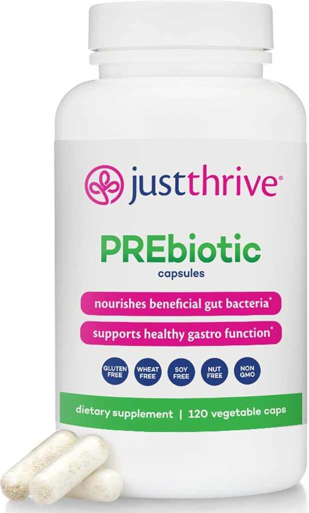 [BRSRMEL5AEIRSG3U] Just Thrive PREbiotic Capsules - Prebiotic Blend for Gut Health and Immune Support, 120 Caps