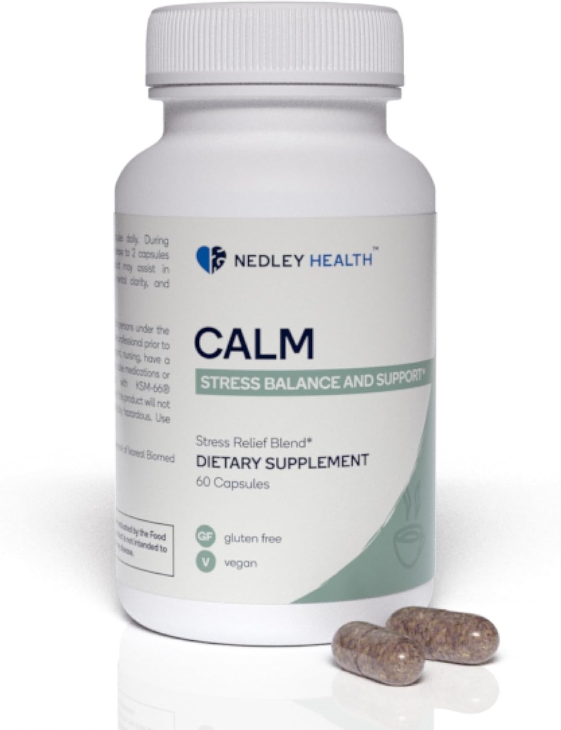 [BRSRAYL2DMBAGHYY] Calm - Natural Stress Relief & Mood Support Supplement - Ashwagandha, Lemon Balm, L-Theanine - 60 Vegan Capsules (Calm)