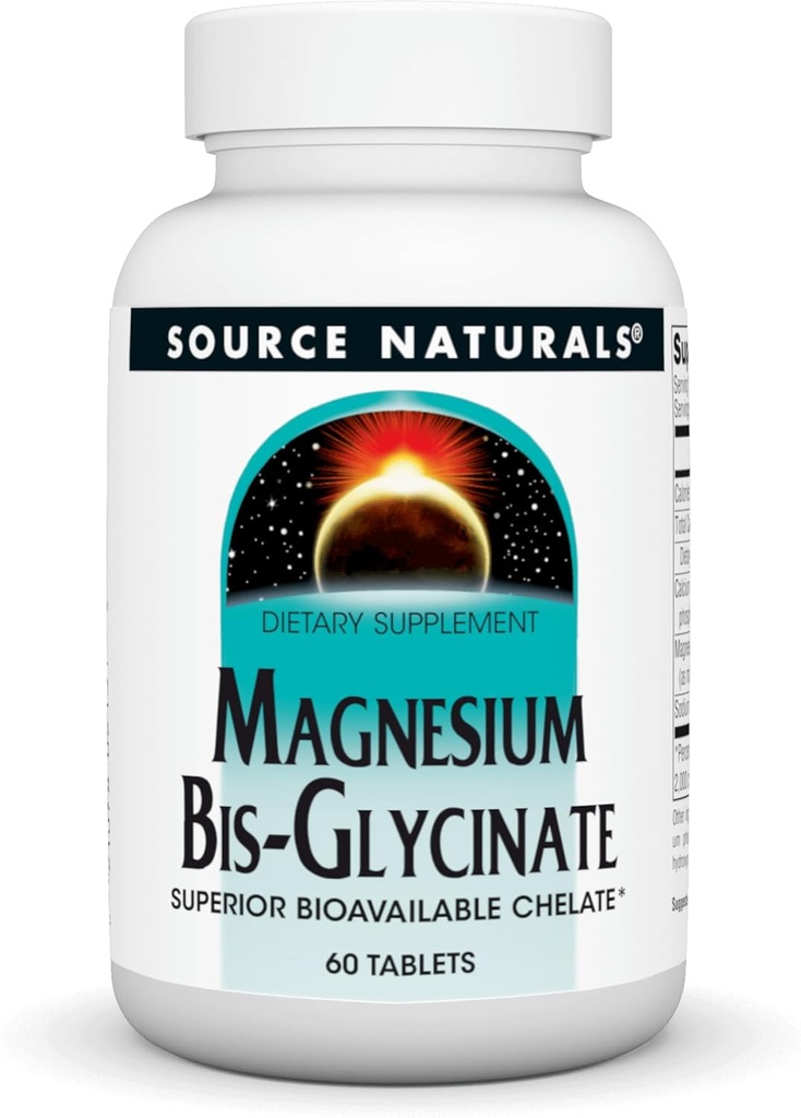 Source Naturals Magnesium Bis-Glycinate, Superior Bioavailable Chelate* - 60 Tablets