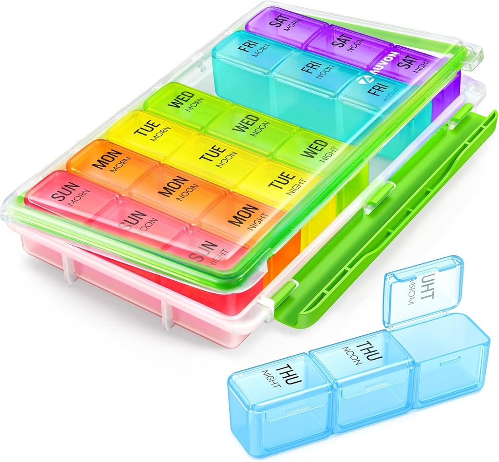 AUVON Weekly Pill Organizer 3 Times a Day with Moisture-Proof Design, Large Pill Box 7 Day Easy to Use, Portable Pill Case for Travel with Double Protection, Pill Containers for Vitamins, Medications