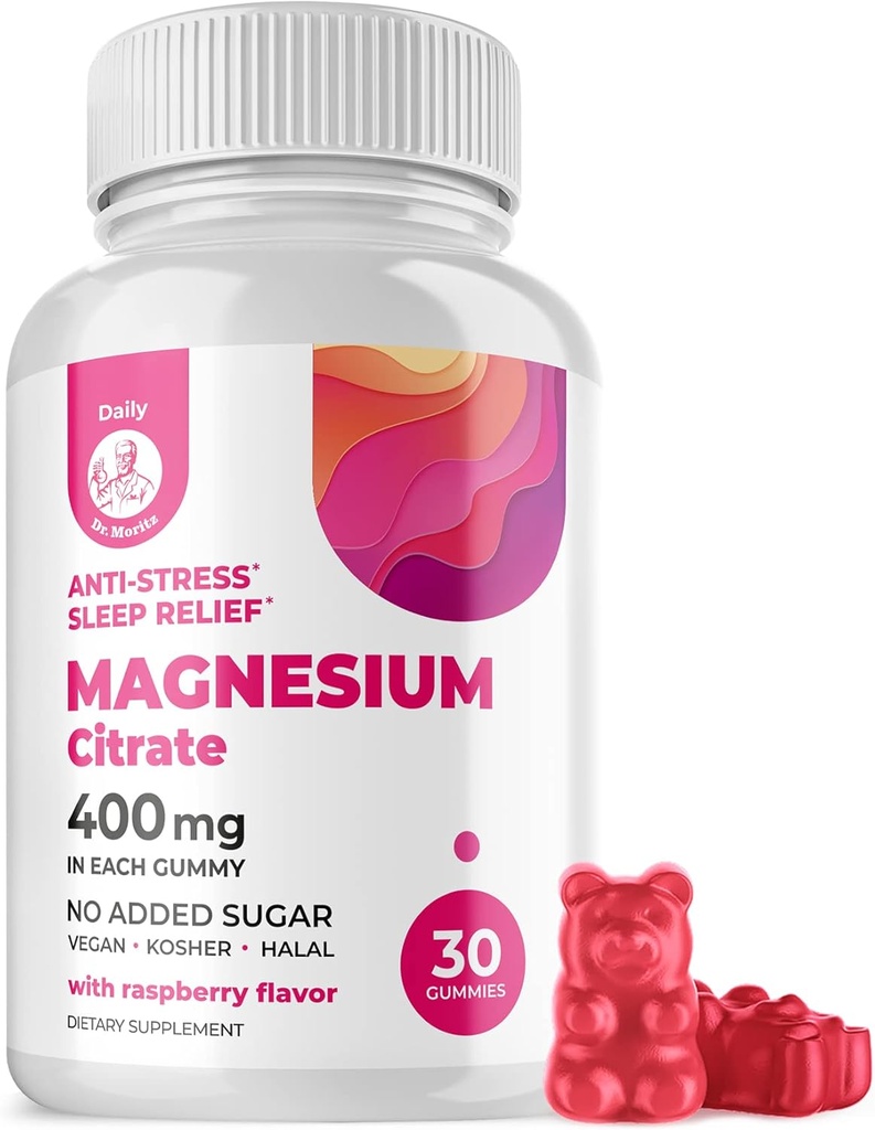 DR. MORITZ Magnesium Gummies for Adults - Sugar-Free Calm Magnesium Gummies - Raspberry Flavor - Non-GMO, 400 mg (30 Count)