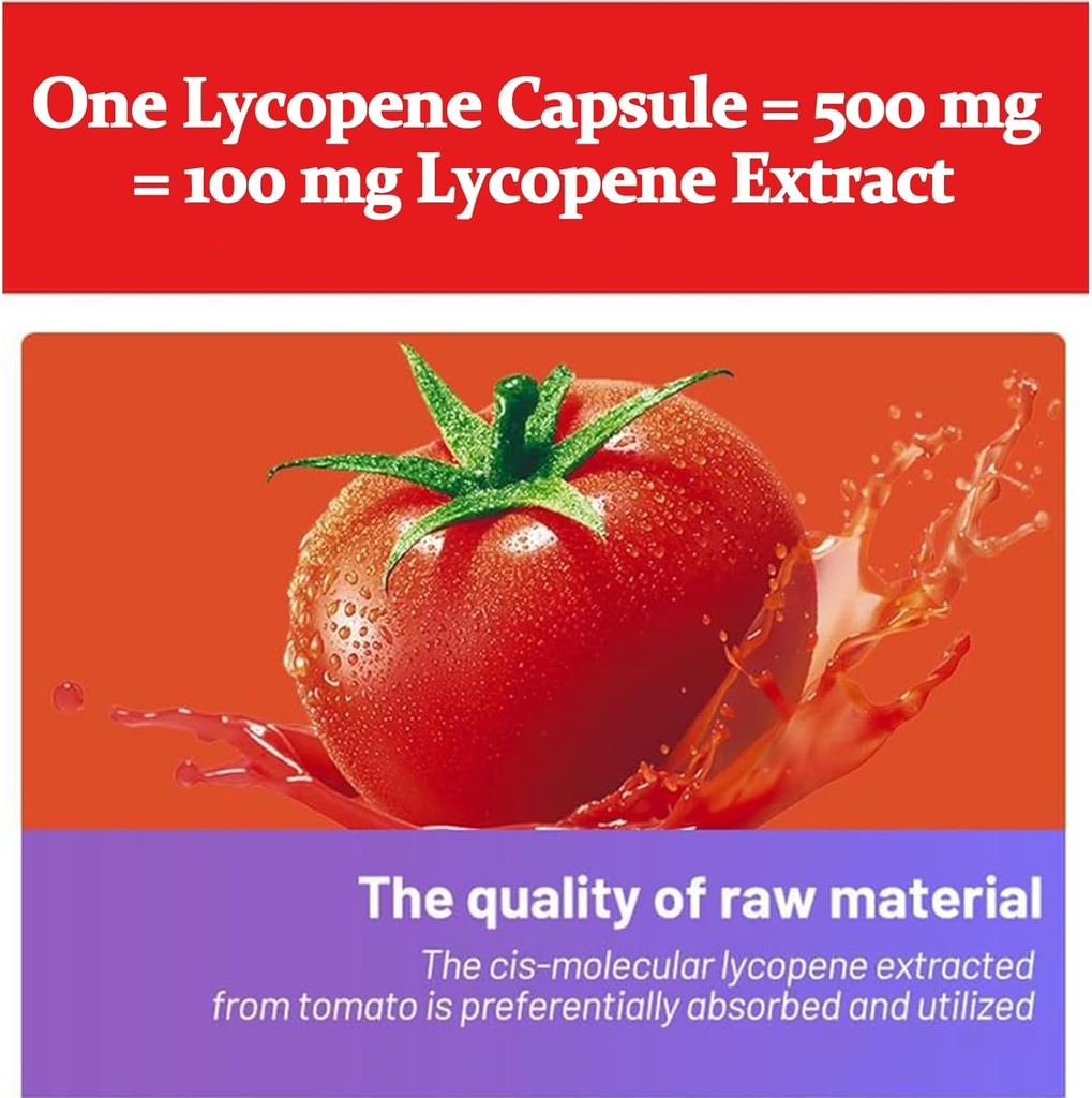 [BRSROBL2PIBGGAAU] Lycopene Capsules - Natural Tomato Extract 100mg Organic Complex Formula Supplement - Gluten-Free, Non-GMO, 100 Softgels