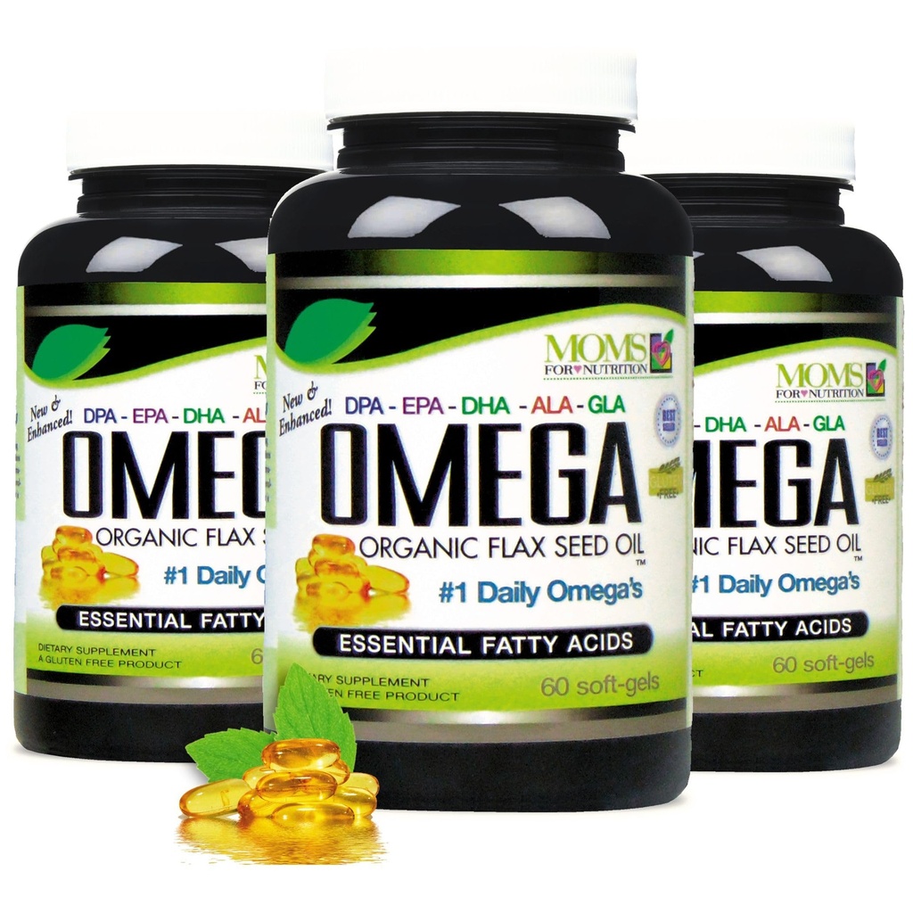 Natural Omega 3-6-9 Blend DPA, EPA, DHA, ALA and GLA - Organic Flax Seed Oil plus Wild Caught Natural Fish Oil - Over 2,800 Milligram Strength - Gluten Free - Made in The USA - 60 SoftGels (Pack of 3)