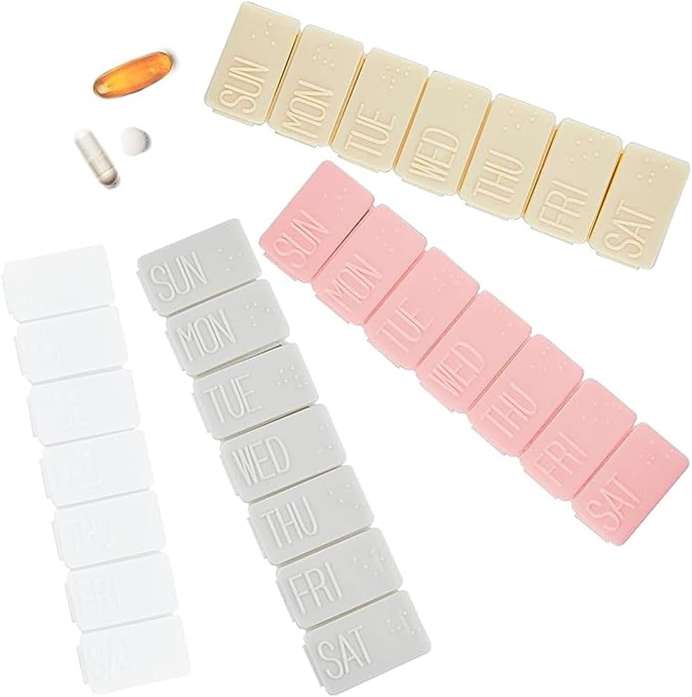 4Pack Weekly Pill Organizer,Small 7 Days Pill Cases Travel Daily Pill Box for Fish Oil, Calcium Tablets Supplements and Other Vitamin Pill