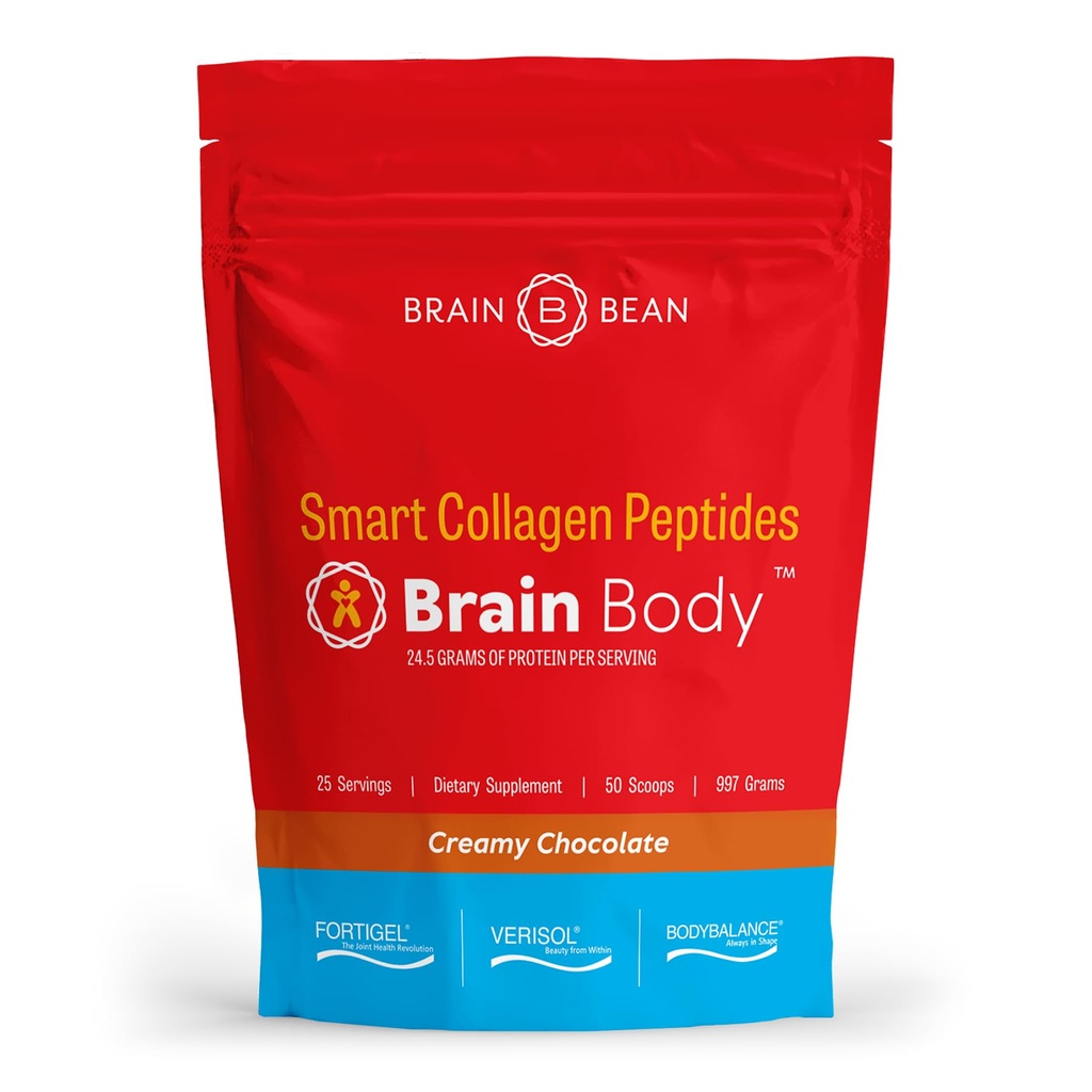 Brain Body Collagen Peptides Powder - Vital Protein & Collagen Supplement for Women & Men - Hydrolyzed Type I & III for Hair Skin, Nails & Joint Health - 25 Servings - Creamy Natural Chocolate - 997g