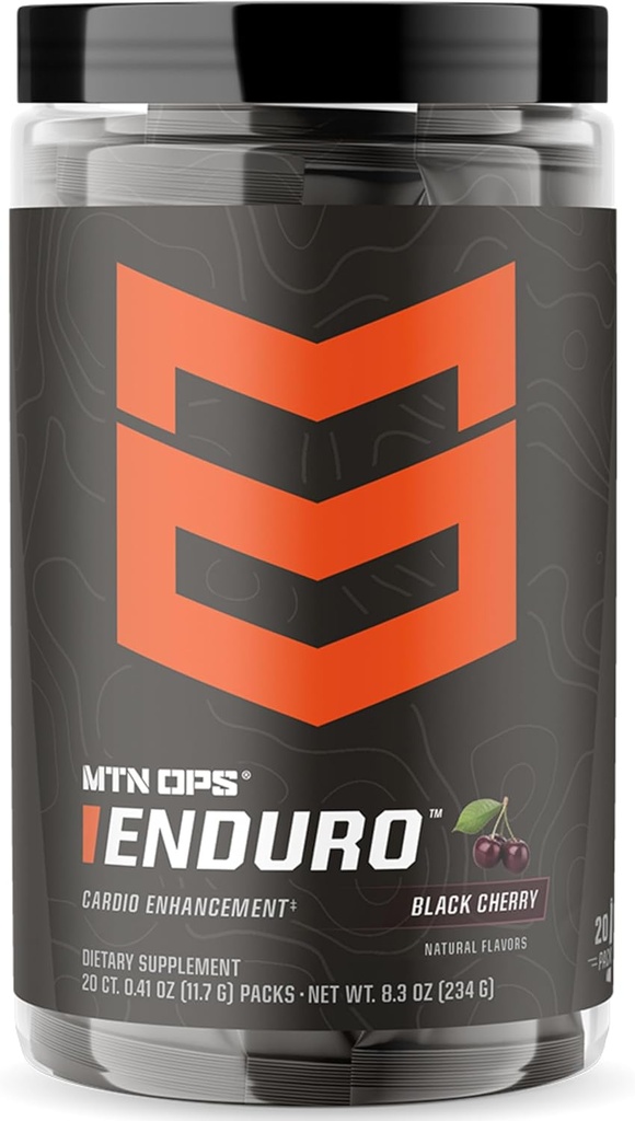 MTN OPS Enduro Trail Packs Nitric Oxide Stim Free Pre Workout | Magnesium Citrate, L Arginine & L Citrulline Caffeine Free Preworkout | 20 Serving Black Cherry