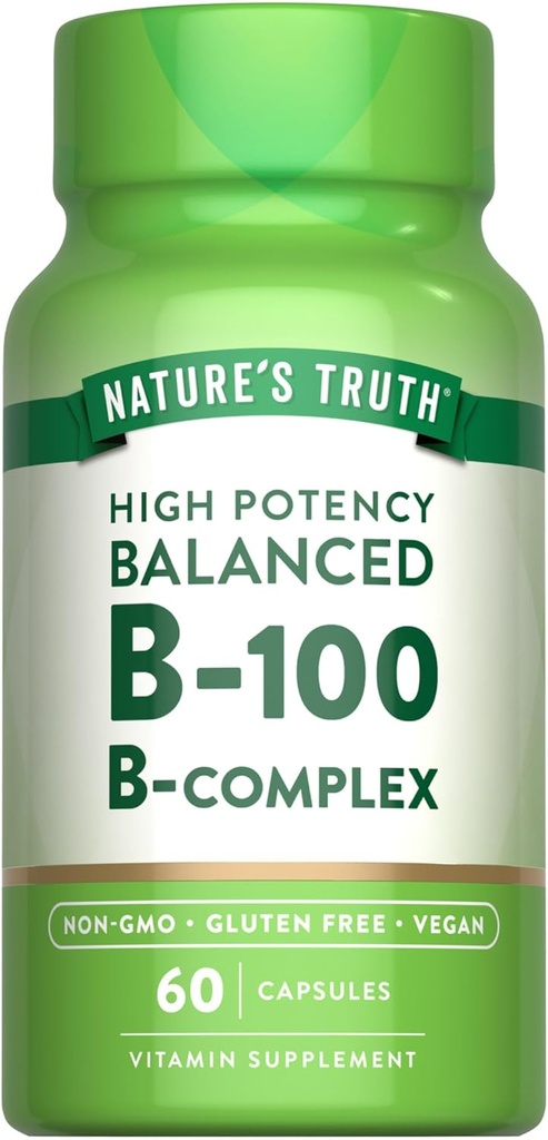 [BRSWGCT3OQCR6YI6] Nature's Truth Vitamin B Complex | 60 Capsules | High Potency B-100 | Non-GMO & Gluten Free Supplement