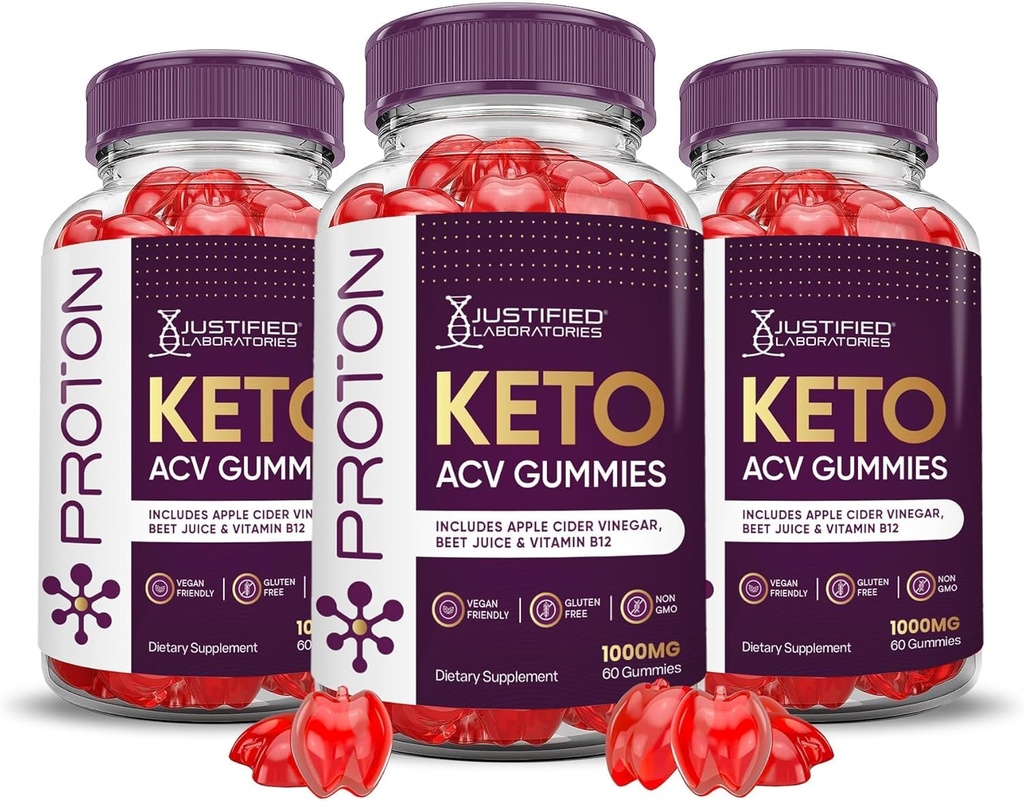Justified Laboratories (3 Pack Proton Protein Keto ACV Gummies Advanced Formula 1000MG Proton Boost Formulated with Pomegranate Beet Juice Powder B12 Vegan Non GMO 180 Gummys