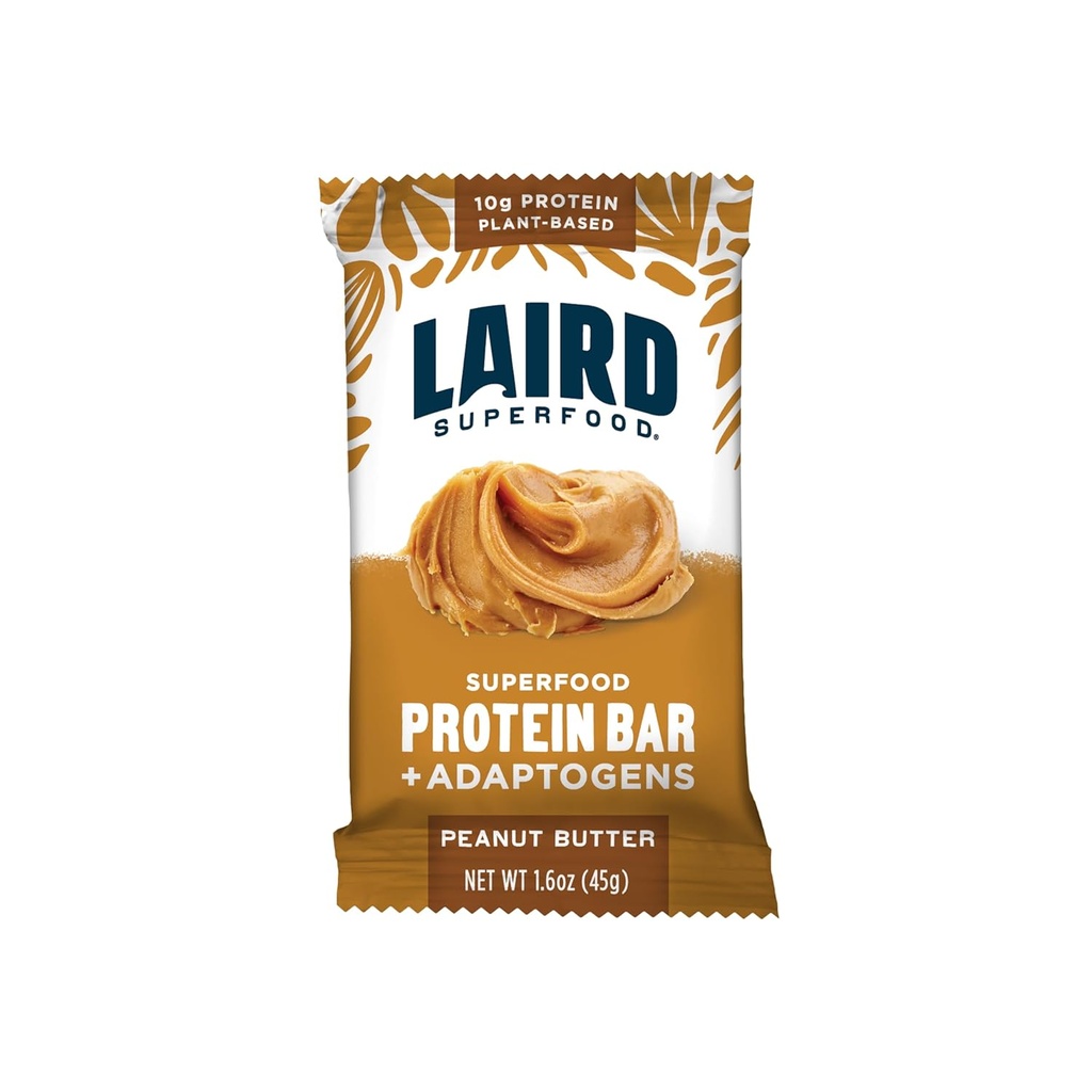 Laird Superfood Functional Protein Bars – Protein Bar but Better with Real Ingredients, Functional Mushrooms 10g Plant-Based Protein, 6g Fiber - Non-GMO - Peanut Butter, 10 Count (Pack of 1)