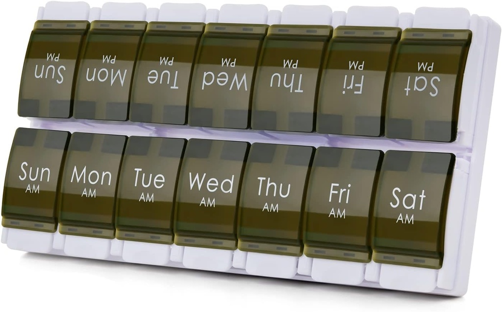 2 Week Pill Box, MOLN HYMY 7 Day Pill Organizer 2 Times a Day, Weekly Pill Container to Hold Medication, Vitamins Fish Oils (Green)