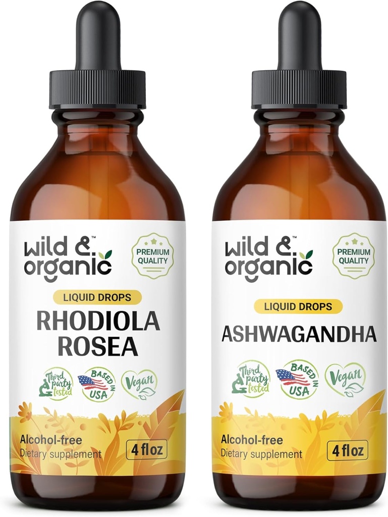 Wild & Organic Rhodiola Rosea Tincture 4 fl oz & Ashwagandha Tincture 4 fl oz