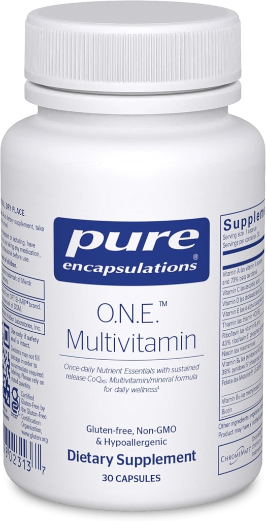 Pure Encapsulations O.N.E. Multivitamin - Once Daily Multivitamin with Antioxidant Complex Metafolin, CoQ10, and Lutein to Support Vision, Cognitive Function, and Cellular Health* - 30 Capsules