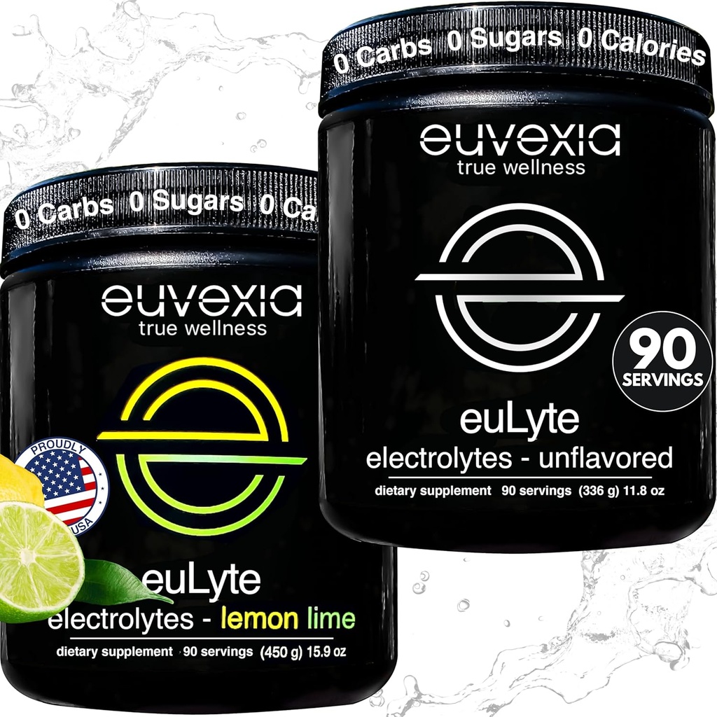 euLyte Dr Ekberg Electrolytes Powder Drink Mix Bundle - Lemon Lime & Unflavored (180 serv) - Hydration - 80+ Electrolytes, Fasting & Keto Friendly, Non-GMO, Sugar-Free