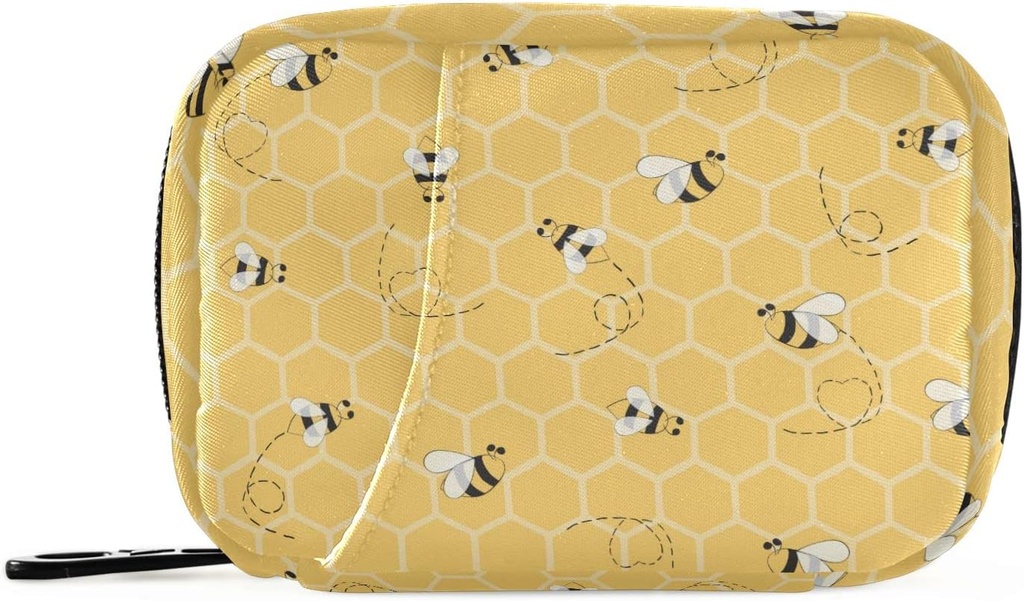 Yellow Bee Honeycomb Pill Organizer Case 7 Day Travel Pill Box with Zipper Portable Weekly Vitamin Medicine Supplement Holder Pouch Bag