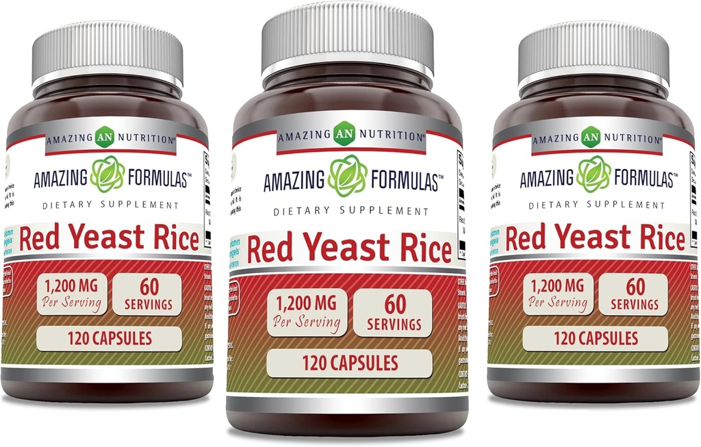 Amazing Formulas Red Yeast Rice 1200mg Per Serving Capsules Supplement | Non-GMO | Gluten Free | Made in USA (120 Count | 3 Pack)