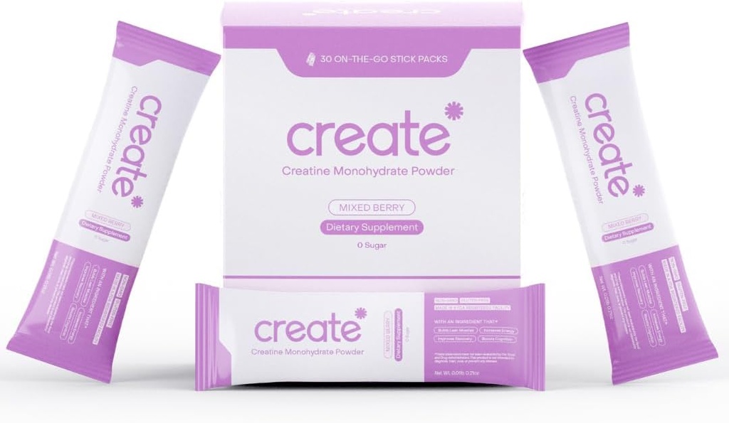 [BRSRAA33CF5WOEQZ] Create Single Serve Creatine Monohydrate Powder – 5g Creapure Creatine | Redefining Strength, Energy & Recovery | Sugar-Free, Vegan, Non-GMO | Mixed Berry | 30 Portable Packets
