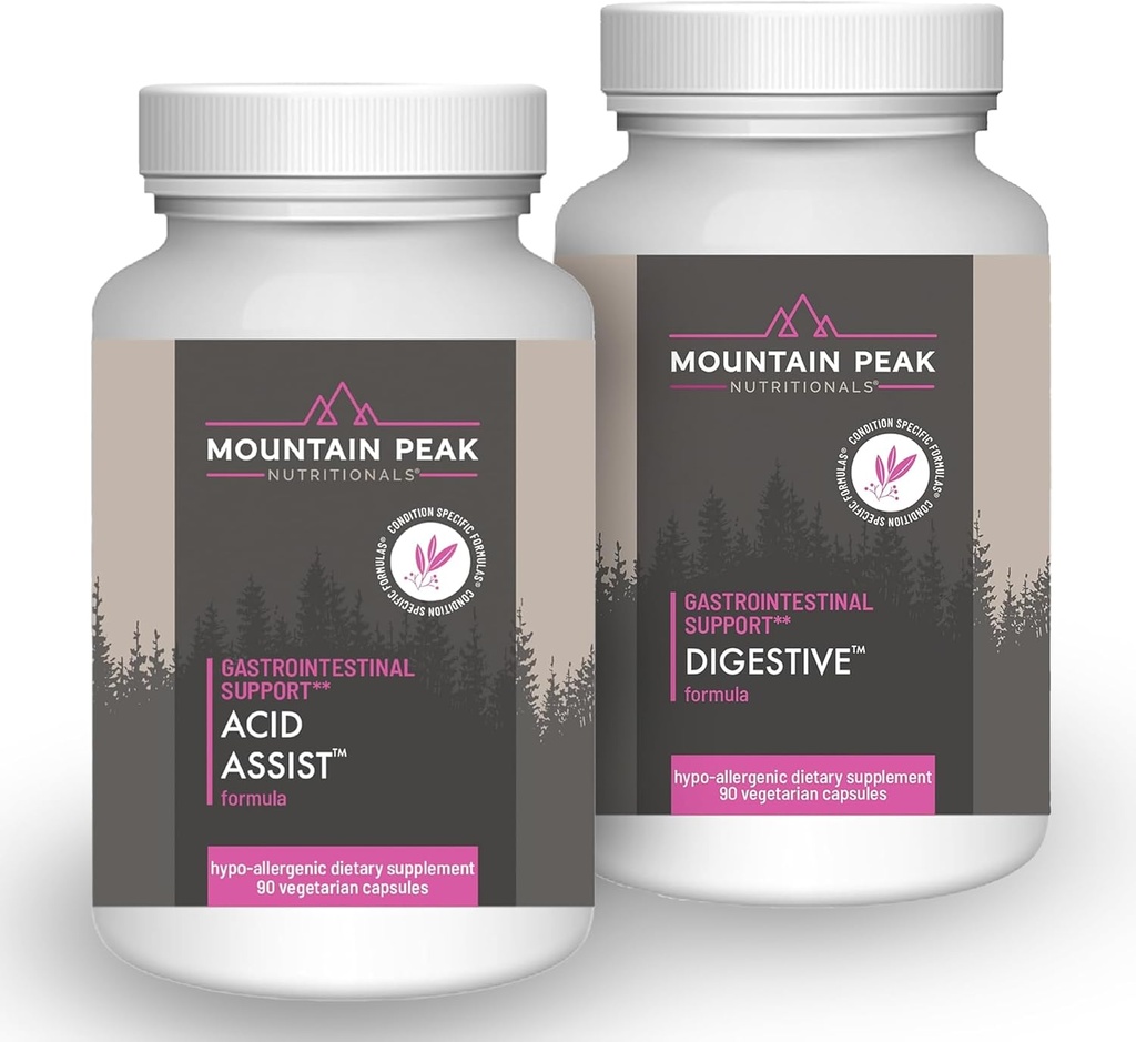 Mountain Peak Nutritionals Acid Assist & Digestive Support Combo Pack - Gastrointestinal & Digestive Health - Enzymes, Probiotics, & Nutrient Support - 90 Vegetarian Capsules Each