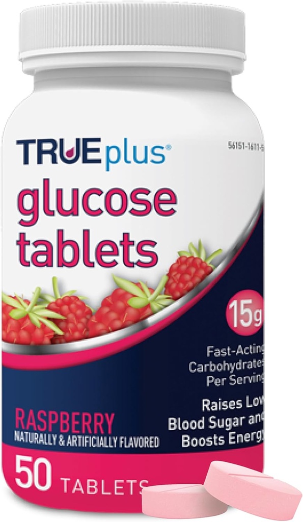TRUEplus® Glucose Tablets, Raspberry Flavor - 50ct