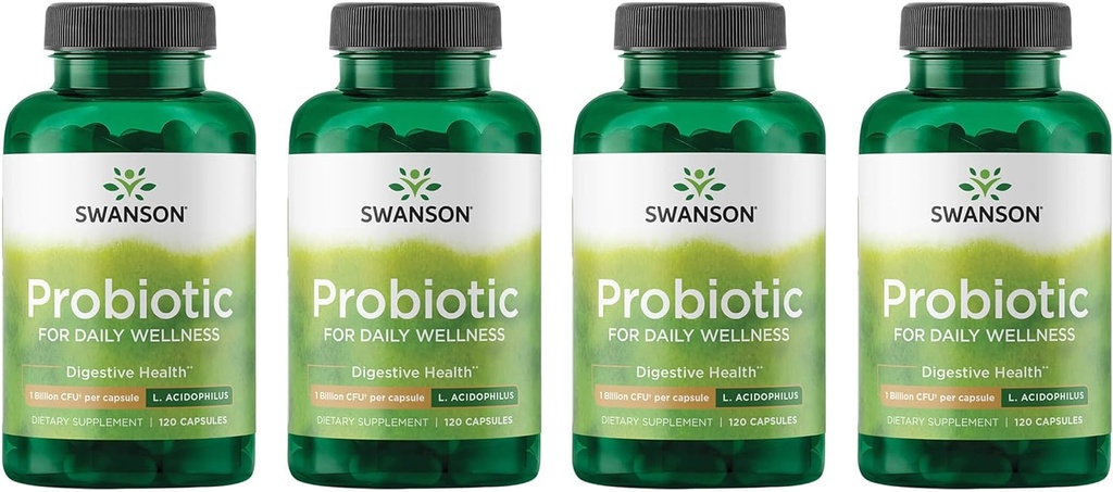 [BRSRMEIFOYORYYAU] Swanson Probiotic - Digestive Health Supplement w/ 1 Billion CFU per Capsule - Natural Formula Supporting Bowel Regularity & Daily Wellness - (120 Capsules) (4 Pack)