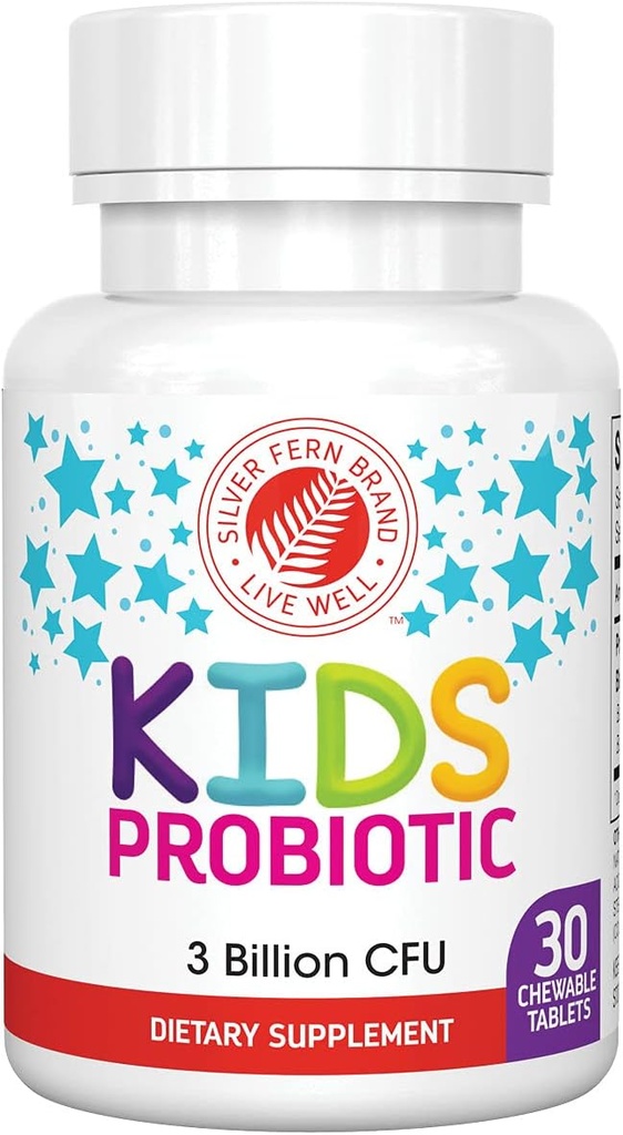 [BRSWGFLRBEBBQ2D3] Silver Fern Brand Kids Ultimate Probiotic - 1 Bottle - 30 Chewable Tablets - Sugar & Gluten Free - Children's Dietary Supplement - DNA & Survivability Verified - Digestive & Immune Support