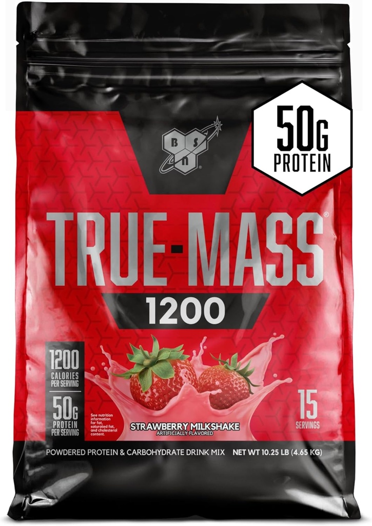 [BRSWIEARB4GBEHTG] BSN TRUE-MASS Weight Gainer, Muscle Mass Gainer Protein Powder, Strawberry Milkshake, 10.25 Pound