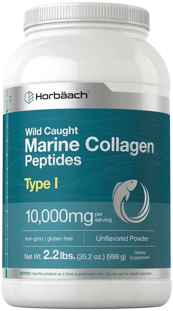 Horbäach Marine Collagen Peptides Powder 2.2 lb | for Skin, Hair, and Nails | Type I Hydrolyzed Fish Collagen | Unflavored | Keto, Paleo, Non-GMO, Gluten Free Supplement