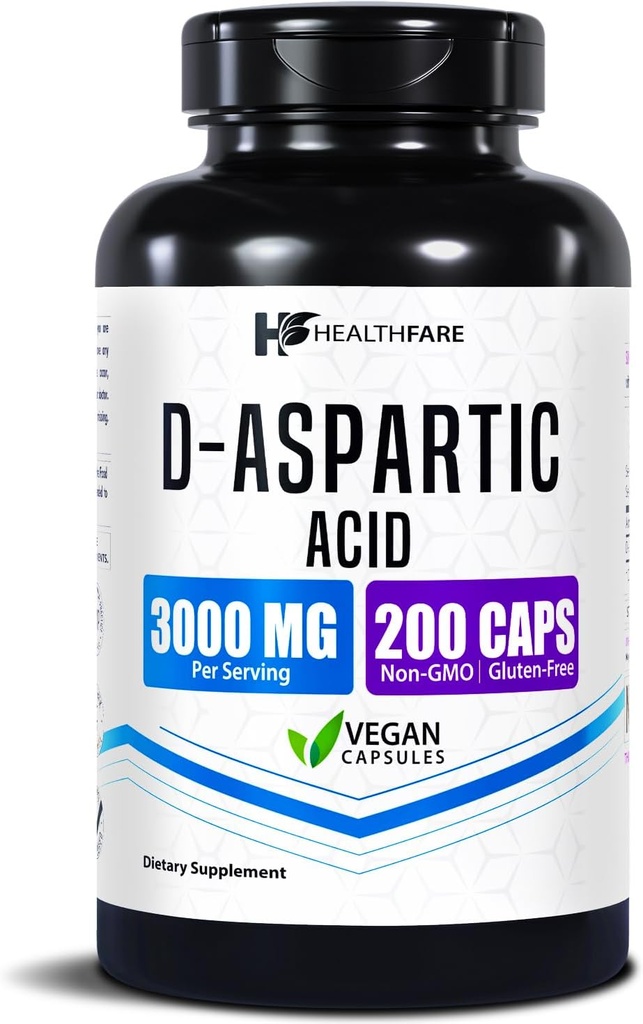 (DAA D-Aspartic Acid Supplement for Men & Women | 3000mg High Potency Amino Acid | 200 Capsules | Non-GMO, Gluten-Free, Vegan Supplement | Made in USA