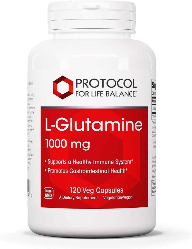 [BRSWIY3YC4DAA3LA] PROTOCOL FOR LIFE BALANCE L-Glutamine 1000mg - Amino Acid - Muscle Tissue, Gut Health Immune Health - 120 Veg Caps