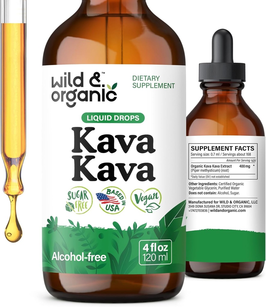 [BRSRAGQFDMCQEGTU] Wild & Organic Kava Kava Drops 400 mg - Calmness & Relaxation Supplement - 5-Month Supply - Vegan, Sugar & Alcohol-Free Liquid Root Extract Drops - 4 fl oz