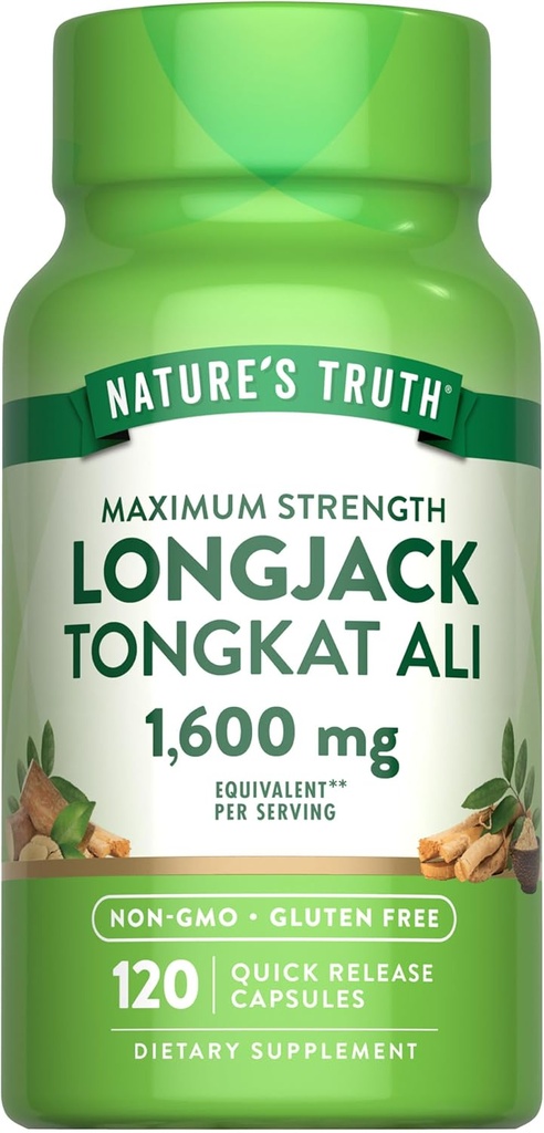 Nature's Truth Longjack Tongkat Ali | 1600mg | 120 Capsules | Max Strength Formula for Men | Non-GMO & Gluten Free Supplement