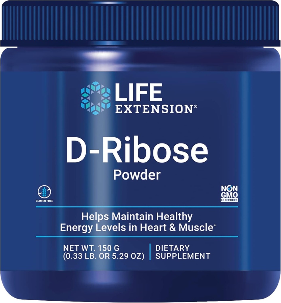 Life Extension D-Ribose Powder, Dissolve in Liquid to Encourage Cellular Energy Production and Support Heart and Muscle Health, Gluten-Free, Non-GMO, Vegetarian, 150 Grams