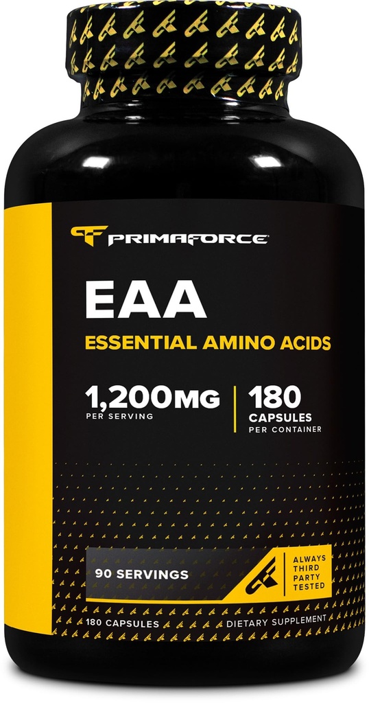 Primaforce EAA Capsules 1200mg, 180 Capsules, 90 Servings - Essential Amino Acids - Non-GMO, Gluten Free & Vegitarian Friendly