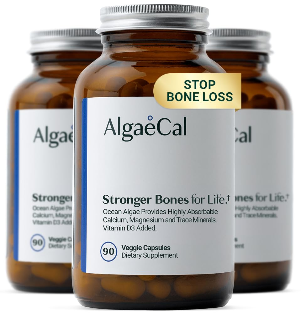 ALGAECAL - Plant Based Calcium Supplement for Women & Men - Organic Calcium 750mg with Vitamin D3 1000 IU, 13 Minerals for Bone Strength, Bone Health Support, 90 Veggie Caps (3 Packs)