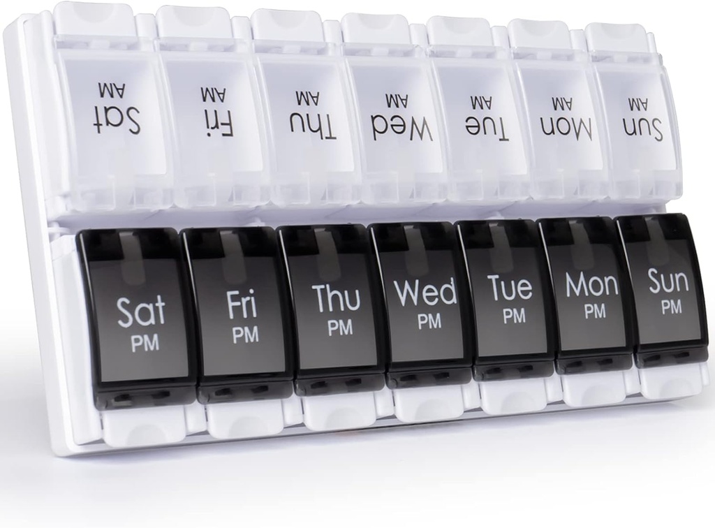 MERICARGO Am Pm Pill Organizer 7 Day, 2 Times a Day Large Weekly Pill Box, Push Button Daily Pill Case for Vitamin, Fish Oil, Supplements