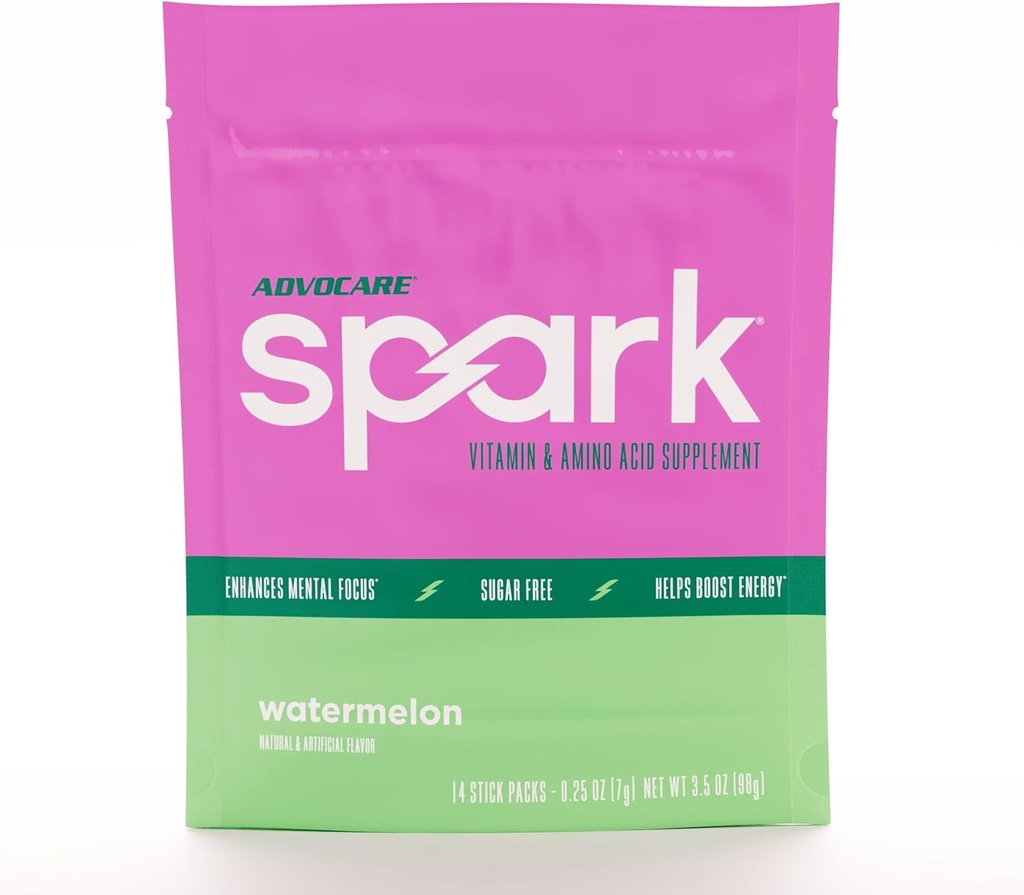 AdvoCare Spark Vitamin & Amino Acid Supplement - Focus & Energy Drink Powder Mix with Vitamin A, B-6, C & E - Also Includes L-Carnitine & L-Tyrosine - Watermelon, 14 Stick Packs