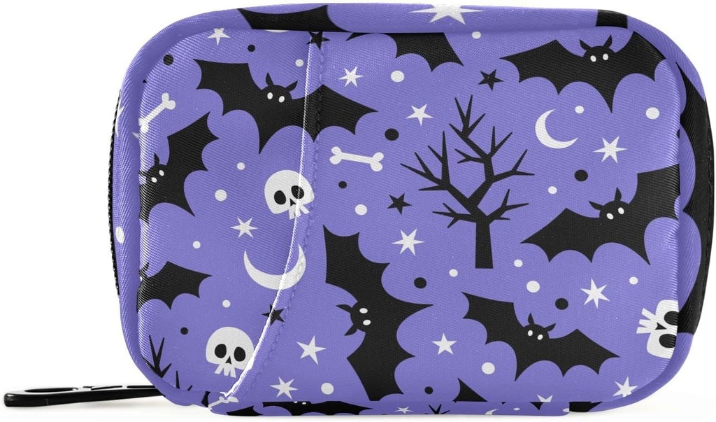 Halloween Bats Pill Box 7 Day Pill Case Travel Pill Organizer Bag with Zipper Portable Weekly Vitamin Medicine Supplement Holder Pouch Bag