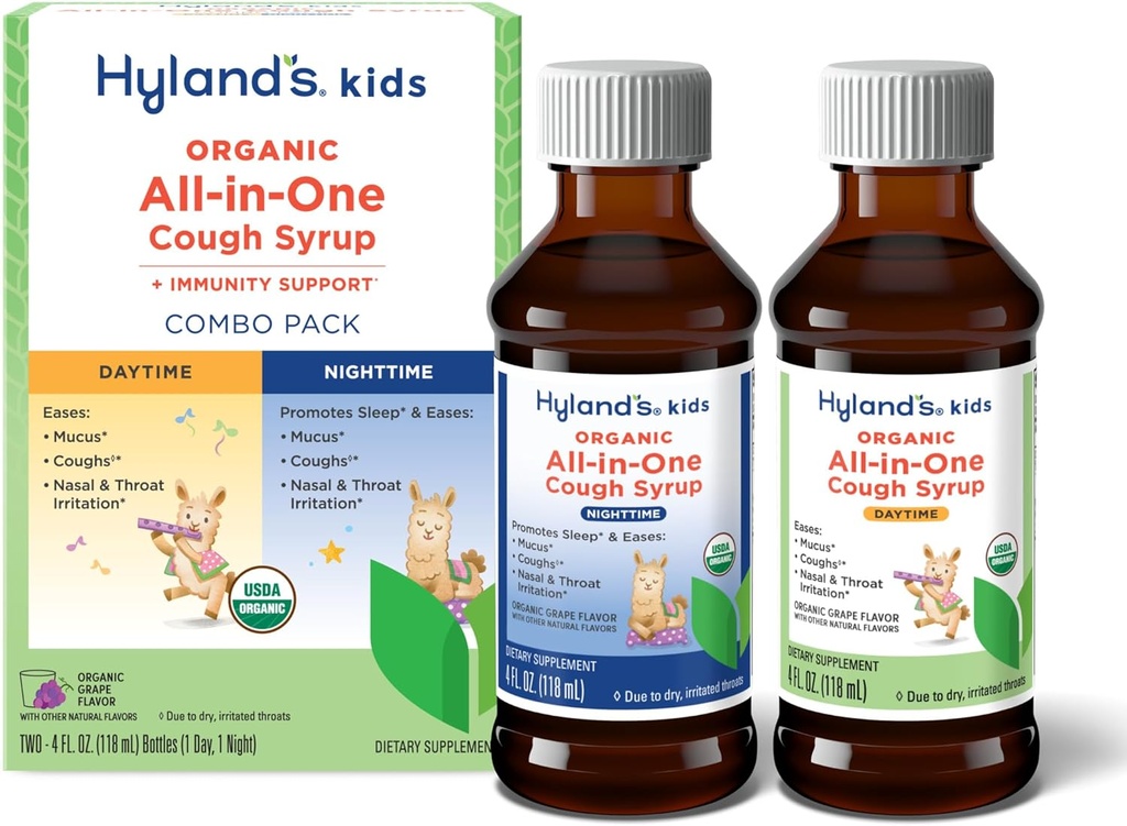 Hyland's Kids Organic All-in-One Grape Cough Syrup Day & Night, Two 4 Ounce Bottles