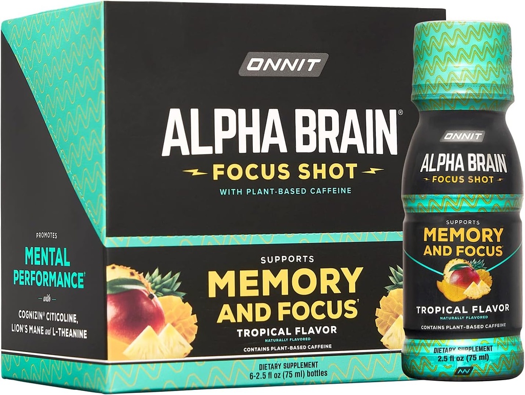 Onnit Alpha Brain Focus Shots Bundle - Peach 6ct & Tropical 6ct