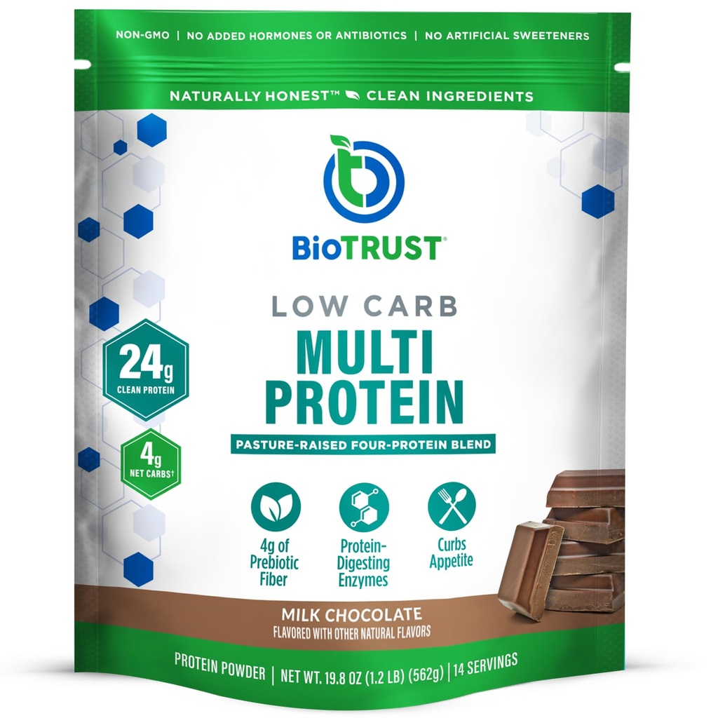 BioTrust Low Carb Protein Powder - Delicious Whey & Casein Blend from Grass-Fed Hormone Free Cows - Non GMO, Gluten Free (Chocolate)