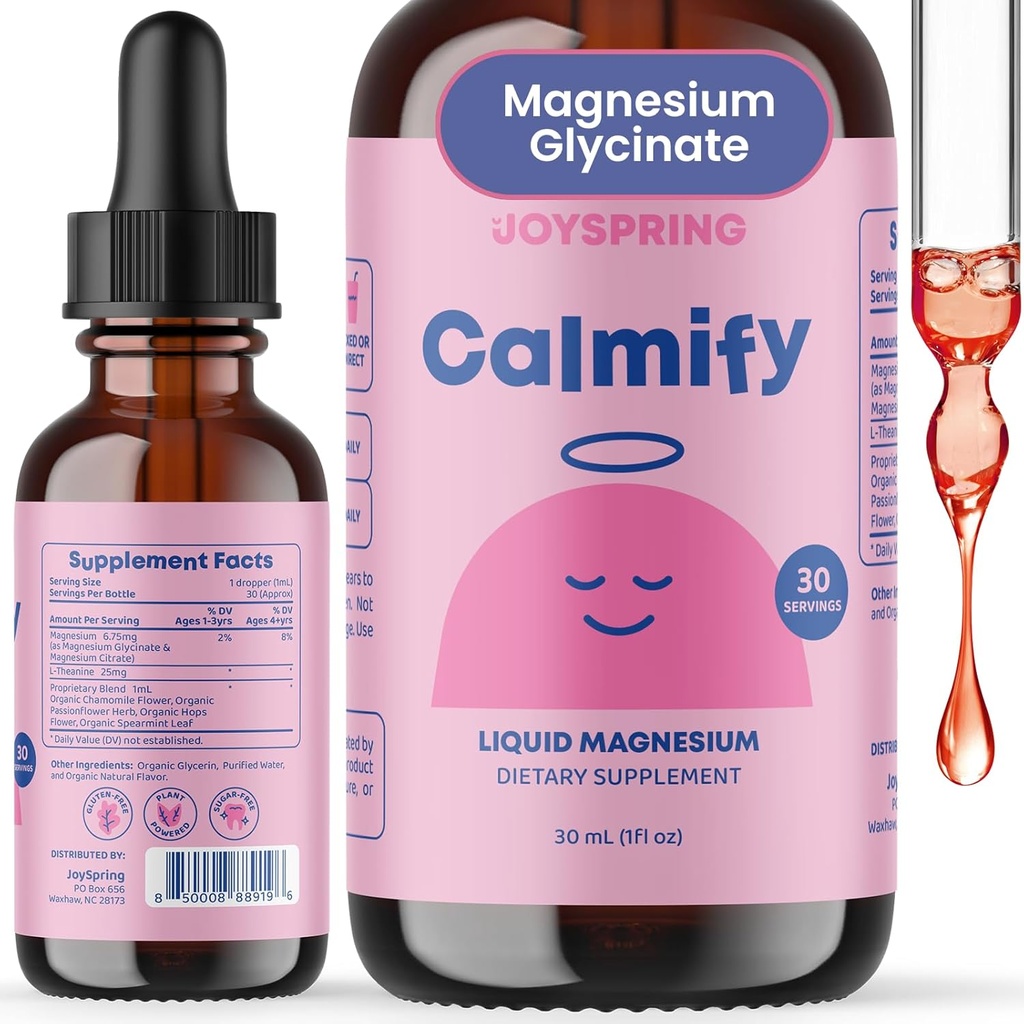 JoySpring Magnesium Citrate Liquid & Magnesium Glycinate and Sleepberry Melatonin 1MG for Kids
