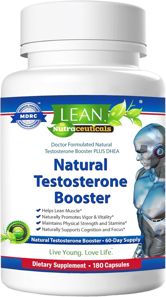 LEAN Nutraceuticals Testosterone Booster for Men - Strength, Endurance, and Vitality - 180 Caps