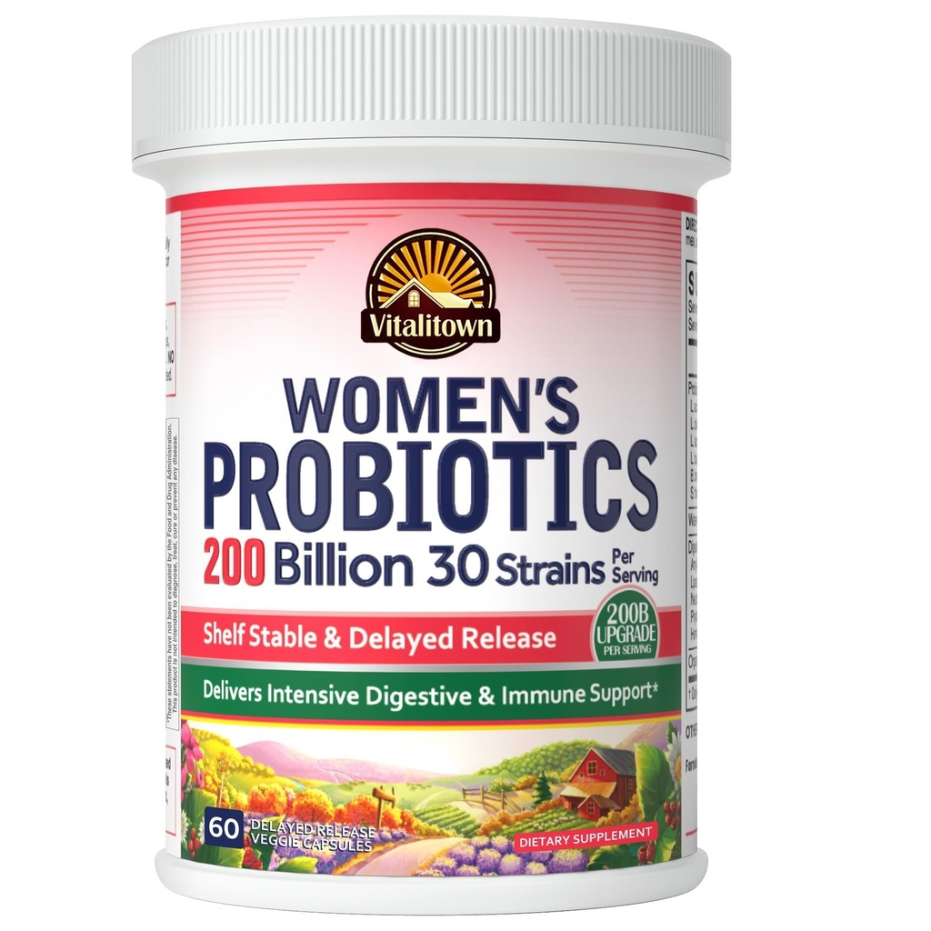 Vitalitown Women’s Probiotics | 200 Billion CFUs 30 Strains | 60 ct | Shelf Stable, Acid Resistant | Replenish Good Critter, Intensive Digestive & Vaginal Support | Vegan, Non-GMO