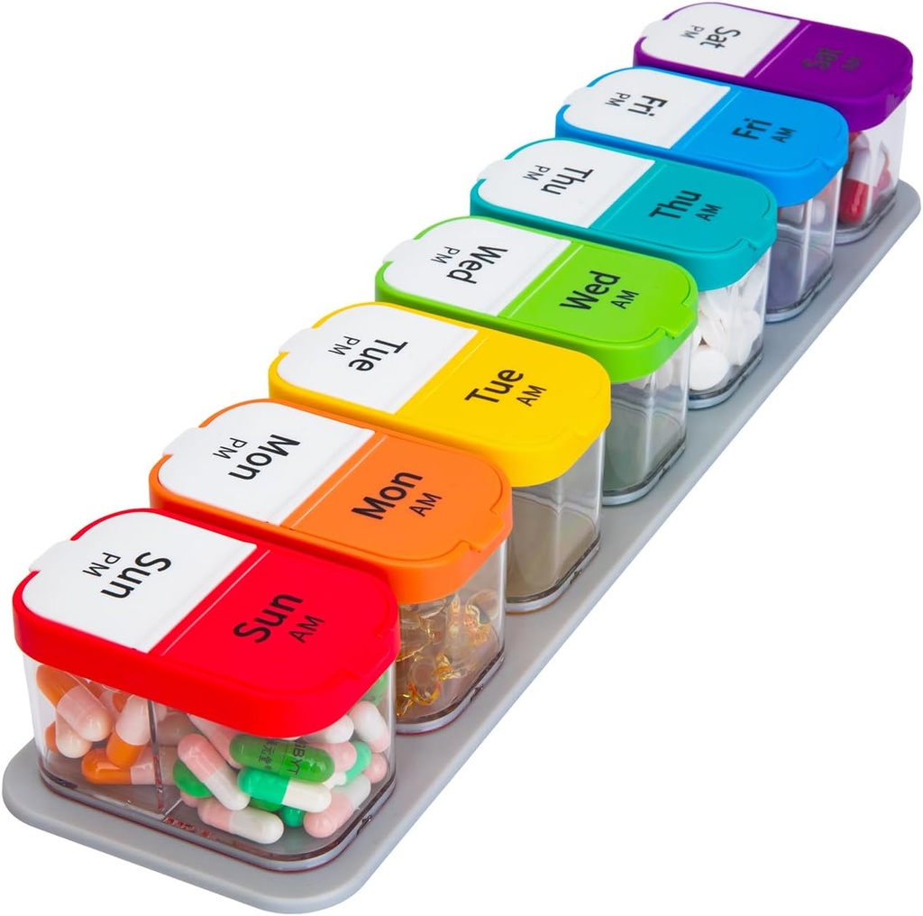 Weekly Pill Organizer,Extra Large Am Pm Medicine Container with Removable Compartments, BPA-Free Pill Sorters 7 Days 2 Times a Day for Vitamins and Supplements