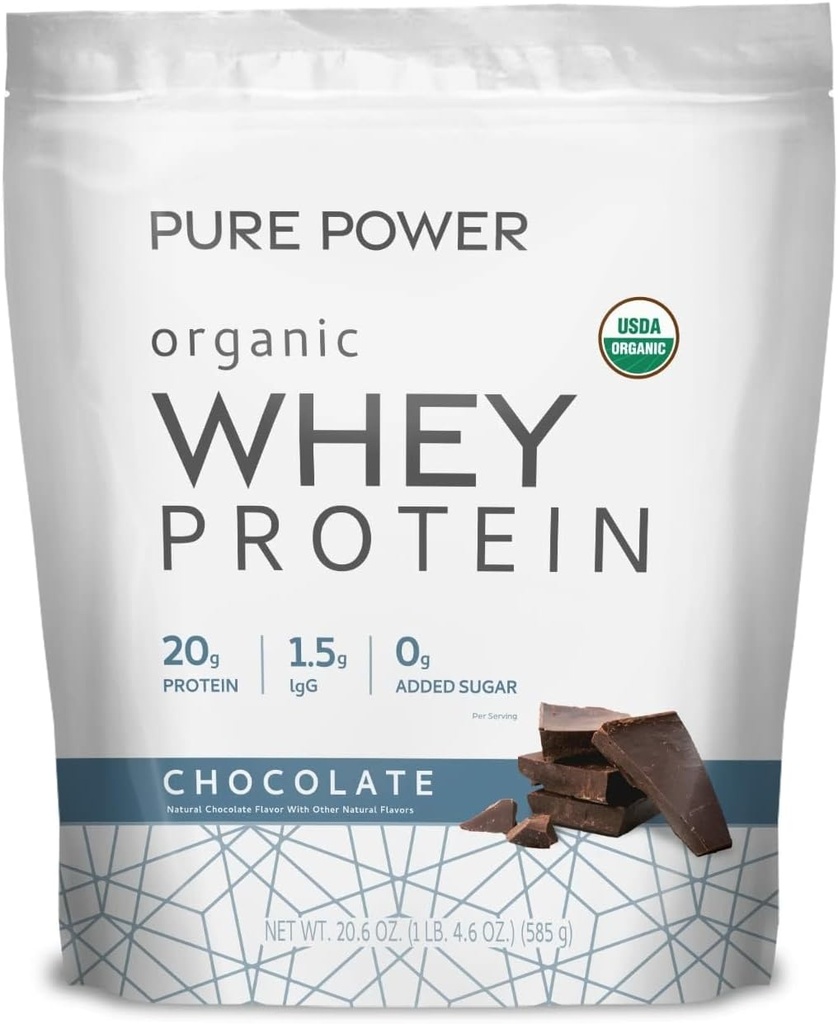 Dr. Mercola Pure Power Organic Whey Protein - 20 g Protein - Supports Muscle Growth & Energy - Grass-Fed Whey Concentrate - 15 Servings (20.60 oz) - Chocolate