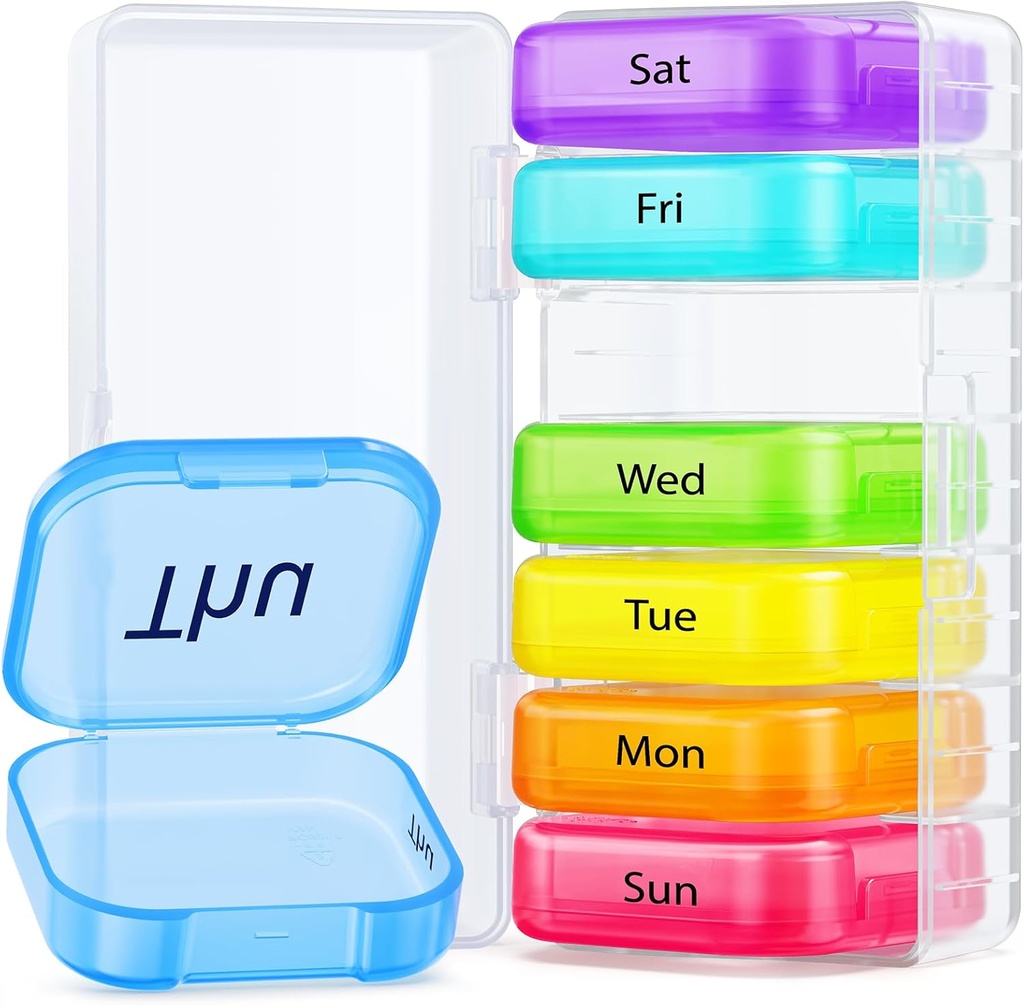 AUVON Extra Large Weekly Pill Organizer, Portable Separate Pill Box 7 Day Slots Fit Pocket & Purse, Pill Case with Dual Protection for Travel, Pill Container for Big Vitamins, Fish Oils, Supplements