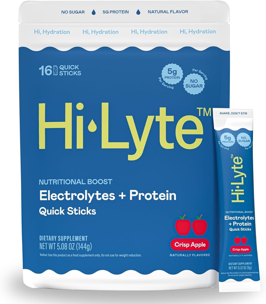 Hi-Lyte Electrolytes + Protein Quick Sticks Crisp Apple, 16 Servings