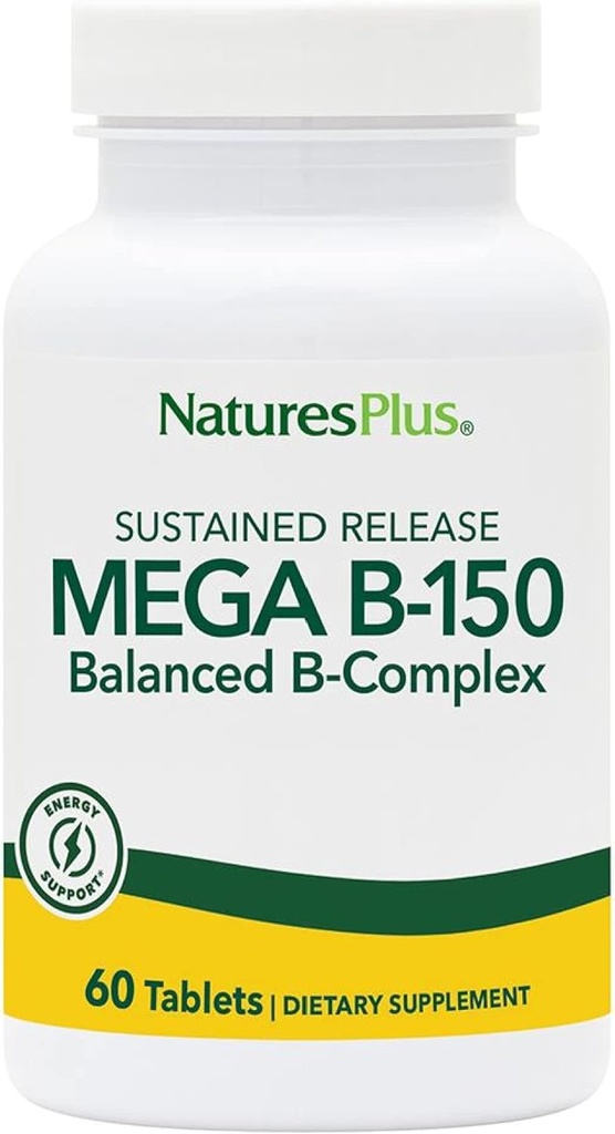 Natures Plus Mega B150 Complex, Sustained Release - 60 Vegetarian Tablets - Maximum Potency B Complex Vitamin Supplement - Gluten-Free - 60 Servings