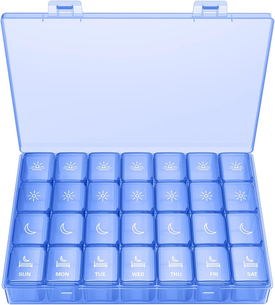 XL Pill Organizer 4 Times a Day, BUG HULL Extra Large Weekly Pill Box Case, 7 Day Vitamin Container Daily Pill Holder for Cod-Liver Oil, Vitamins, Supplements (Royal Blue)
