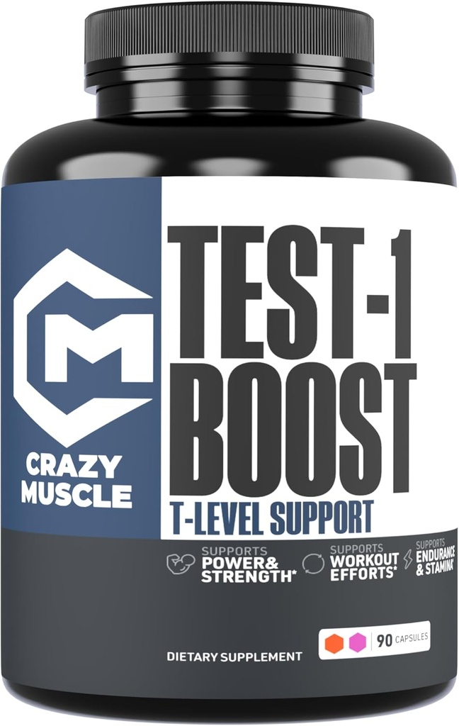 Crazy Muscle Testosterone Booster for Men and Women (over 1,300mg per capsule) to Increase Low Testosterone Levels by Crazy Muscle - Reverse The Effects of Low Test on Muscle and Fat - 90 Pills