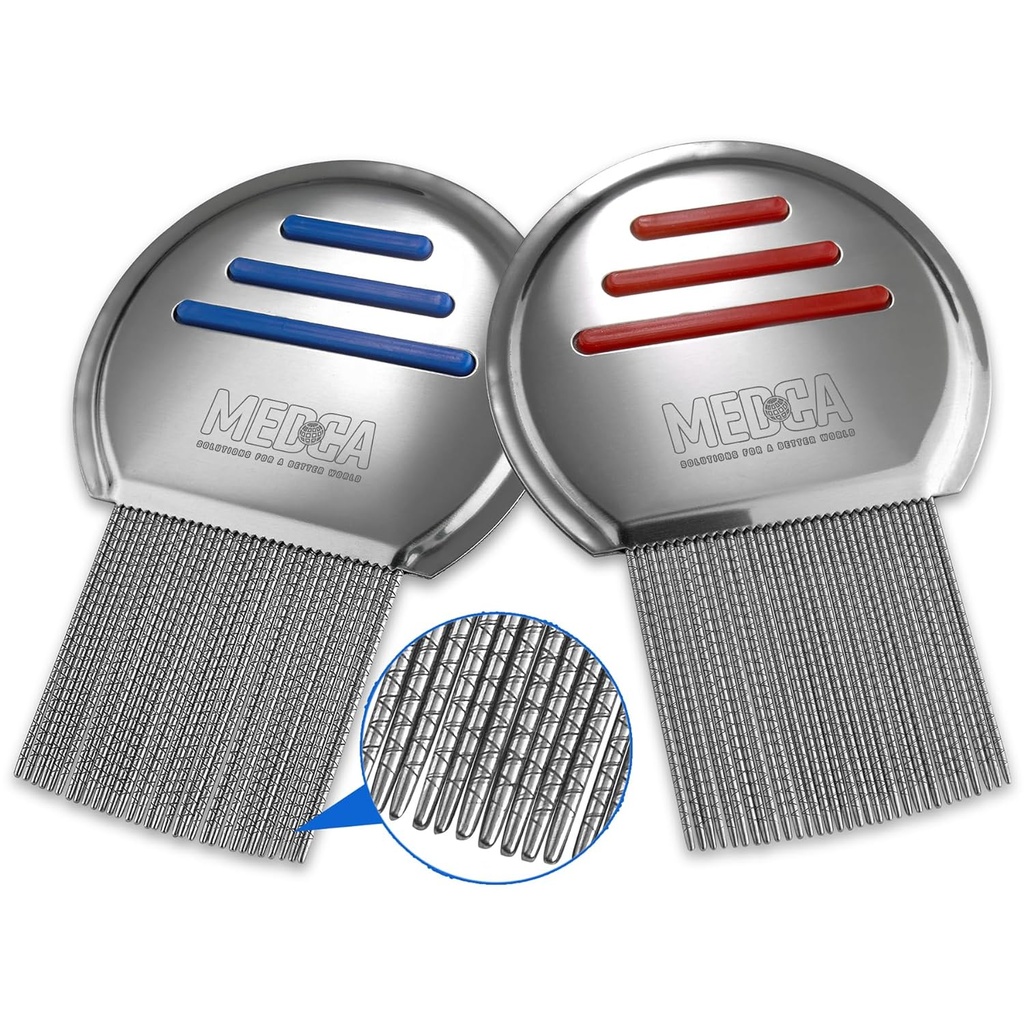 [BRSWGEAYOYHWMC33] Lice Comb - (Pack of 2) Stainless Steel Professional Lice Combs and Head Lice Treatment to Effectively Get Rid of Hair Lice and Nits, Best Results for Infection and Re-infection in Kids & Adults